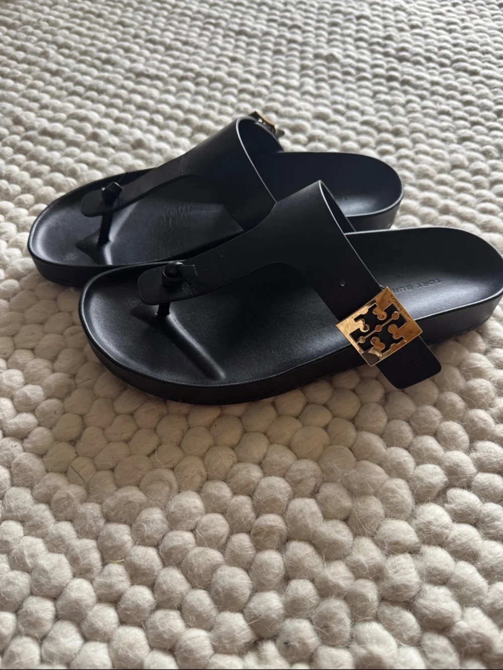 Tory Burch Mellow Thong Sandals with Gold Logo Accent - Size 9